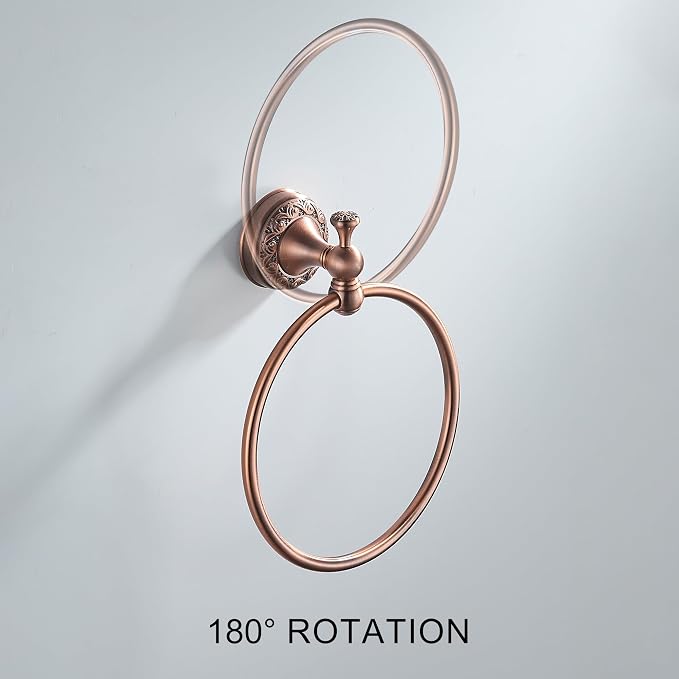 Red Copper Bath Towel Ring, Wall Mounted Black Bathroom Hardware Accessories, Pattern Carving Design