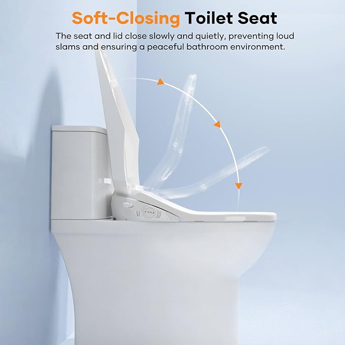Toilet Bidet Seat, Elongated Toilet Seat Slow Close, Electric Heated Toilet Seat With Instant Warm Water & Dryer, Feminine & Front Rear Wash & Self-Clean Nozzle, Night Light, Air Deodorizer