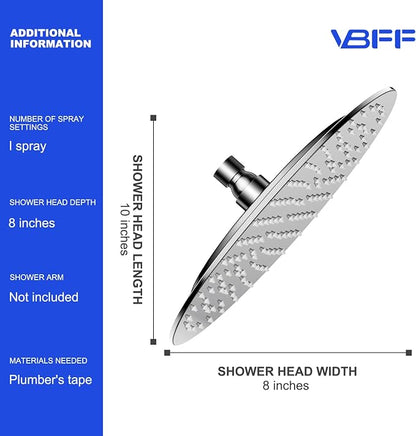 VBFF-Shower Head,rain shower head, 8 inch- Round Shower Head, 1.8 GPM Flow Rate, rainfall showerhead,VBFF11 (Chrome)