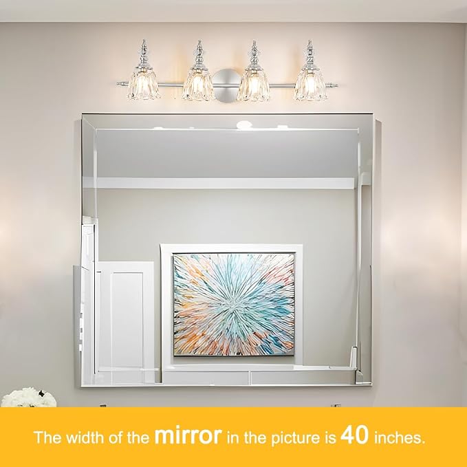 4 Light Brushed Nickel Bathroom Light Fixture, Antique Vanity Light with Flower Glass Shade, Bathroom Vanity Light Over Mirror, Farmhouse Sconces Wall Lighting for Hallway Livingroom Bedroom