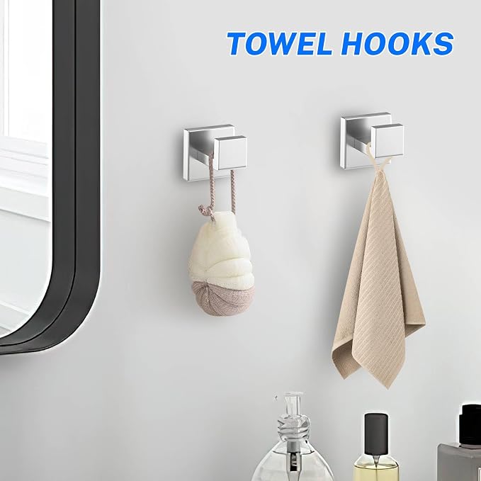 5 Pieces Brushed Nickel Towel Bar Set Bathroom Hardware Accessories Set Include 23.6 Inch Towel Bar Toilet Paper Holder Towel Ring Coat Hooks SUS304 Stainless Steel Wall Mounted Towel Holder Set