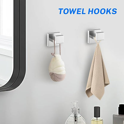 5 Pieces Brushed Nickel Towel Bar Set Bathroom Hardware Accessories Set Include 23.6 Inch Towel Bar Toilet Paper Holder Towel Ring Coat Hooks SUS304 Stainless Steel Wall Mounted Towel Holder Set