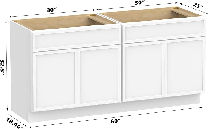60 Inch Bathroom Vanity Base Only, Double Vanity Cabinet with Soft Closing Door, 2ea 30 inch Cabinet, Without Top,White