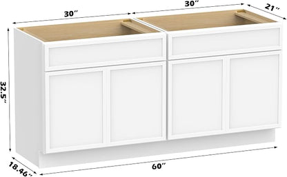 60 Inch Bathroom Vanity Base Only, Double Vanity Cabinet with Soft Closing Door, 2ea 30 inch Cabinet, Without Top,White