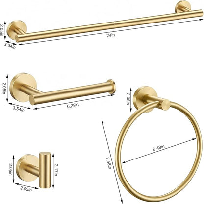 Brushed Gold Bathroom Accessories Set, 6 Pieces Gold Towel Bar Bathroom Hardware Set, 24 Inch Towel Racks for Bathroom, SUS304 Stainless Steel Bathroom Towel Holder Toilet Paper Holder Wall Mounted