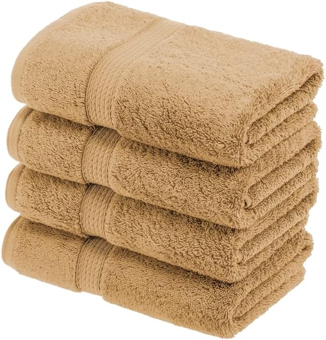 SUPERIOR Egyptian Cotton Plush & Absorbent, Hand Towel Set of 4, Toast | Quick Dry, Soft Luxury Towel Set, Bath Essentials for Bathroom, Guest Bath, Spa, 4 Piece Set, Madeline Towels