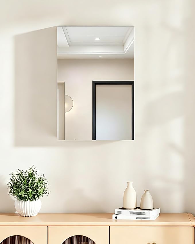 CHOEZON Bathroom Medicine Mirror Cabinet, 13.8'' x 19.7'', Wall-Mounted Bathroom Vanity with Mirror, Bathroom Medicine Cabinet with Storage Function, Hanging Storage Cabinet, Adjustable Shelves, White