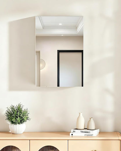 CHOEZON Bathroom Medicine Mirror Cabinet, 13.8'' x 19.7'', Wall-Mounted Bathroom Vanity with Mirror, Bathroom Medicine Cabinet with Storage Function, Hanging Storage Cabinet, Adjustable Shelves, White