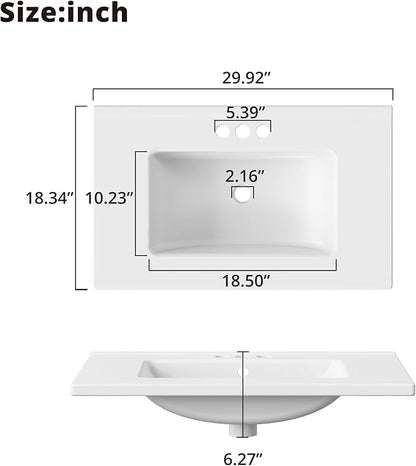 IRONCK 30" Bathroom Vanity with Sink, Farmhouse Bathroom Sink Cabinet with Flip Drawer & Sliding Barn Door, Freestanding Bathroom Vanities with Metal Handles, Paper Towel Holder,White