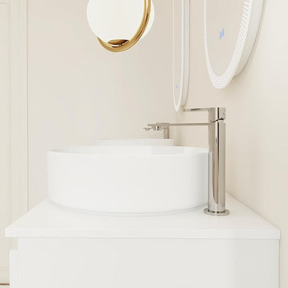 60 Inch Bathroom Vanity with Sink, 60" Floating Bathroom Vanity with Double Vessel Sinks, Modern Wall Mounted Cabinet Set, White Cabinet with 4 Doors and 2 White Ceramic Basin Sinks, Large Countertop