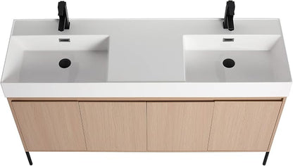 Crownpoint 60 Inch Bathroom Vanity with Sink, White Double Sink, White Oak Finish, Full Assembly Required, Elegant Bathroom Vanities for Modern Homes