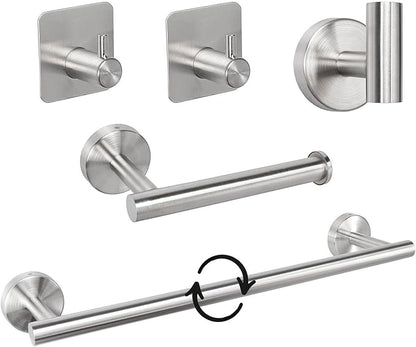 TocTen Bathroom Hardware Set, Thick Stainless Steel Bath Towel Bar Set Including Towel Rack for Bathroom+Toilet Paper Holder+3 Robe Towel Hooks Wall Mount Bathroom Accessory Set(24IN,Brushed Nickel)