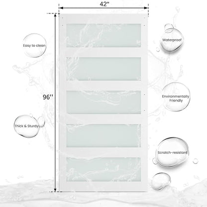 SMARTSTANDARD 42 x 96 in Glass Barn Door with 7FT Sliding Hardware Kit | Pre-Drilled Ready to Assemble, Waterproof PVC Coating, White, 5-Panel Glass
