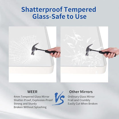 WEER White Metal Framed Bathroom Mirror 48x30 Inch | Rounded Rectangle, Matte White Framed, Tempered Glass, Anti-Rust, Hangs Horizontally or Vertically