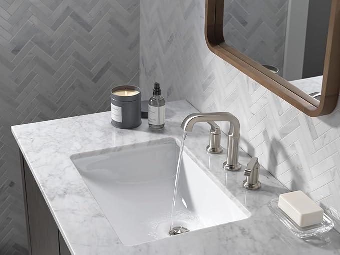 Delta Faucet Tetra Brushed Nickel Widespread Bathroom Faucet 3 Hole, Brushed Nickel Bathroom Faucet, Bathroom Sink Faucet, Diamond Seal Technology, Metal Drain, Lumicoat Stainless 35589-SS-PR-DST
