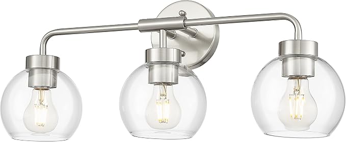zeyu Brushed Nickel 23-Inch 3-Light Bathroom Mirror Light, ZS62BG-3W BN | Brushed Nickel Globe Vanity Light, 23-Inch 3-Light Design, Clear Globe Glass, Three E26 Bulbs Up To 60W Each, ETL Listed
