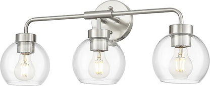 zeyu Brushed Nickel 23-Inch 3-Light Bathroom Mirror Light, ZS62BG-3W BN | Brushed Nickel Globe Vanity Light, 23-Inch 3-Light Design, Clear Globe Glass, Three E26 Bulbs Up To 60W Each, ETL Listed