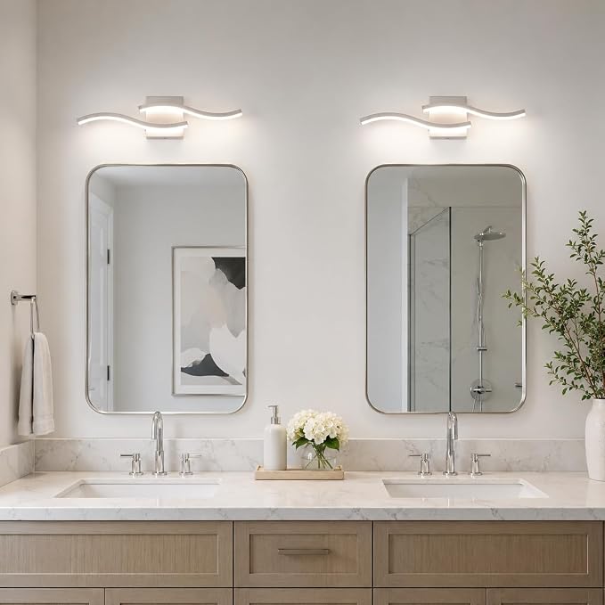 Brushed Nickel Curved Bathroom Vanity Light Fixture Over Mirror, 23.62 inch Modern LED Wall Lamp 5500K Bathroom Light Fixture Vanity Lighting Wall Sconces,2 Packs