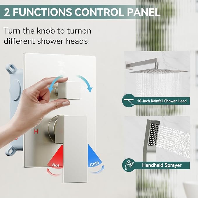 Shower System Shower Faucet Set, STARBATH 8" Wall Mount Rain Shower Head and Handheld Spray for Two Person, Rainfall Shower System with Diverter Valve and Trim Kit Complete,Brushed Nickel