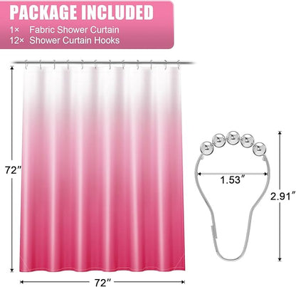 OLANLY Luxury Hot Pink and White Ombre Shower Curtain Sets with 12 Hooks, Waterproof and Washable Decorative Shower Curtains for Bathroom, 72x72 Inches