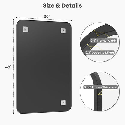 30x48 Inch Matte Black Rounded Rectangle Bathroom Vanity Mirror | For Over-Sink Bathrooms, Powder-Coated Iron Frame, Layered Shadow Box Look, Vertical or Horizontal Layout
