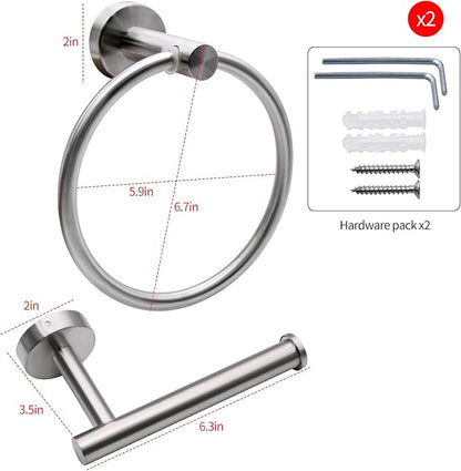 4pcs Matte Black Toilet Paper Holder and Towel Ring Set, Stainless Steel