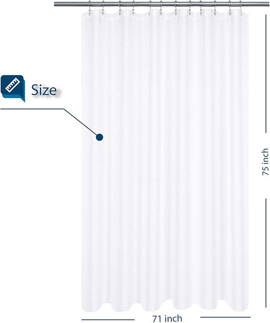 Barossa Design Longer Shower Curtain with 75 inch Height Fabric, Waffle Weave, Hotel Luxury Spa, Water Repellent, 230 GSM Heavy Duty, Machine Washable, White Pique Pattern Decorative Bathroom Curtain