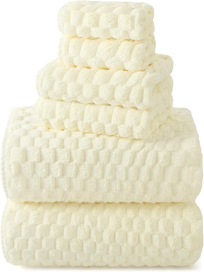 REDKISS Cream Microfiber Towels-35x70 Inches Oversized Bath Sheets, Extra Large Bath Towels Set, Super Soft Quick Dry Lint Free Absorbent Waffle Microfiber Shower Towels, 6 Pack