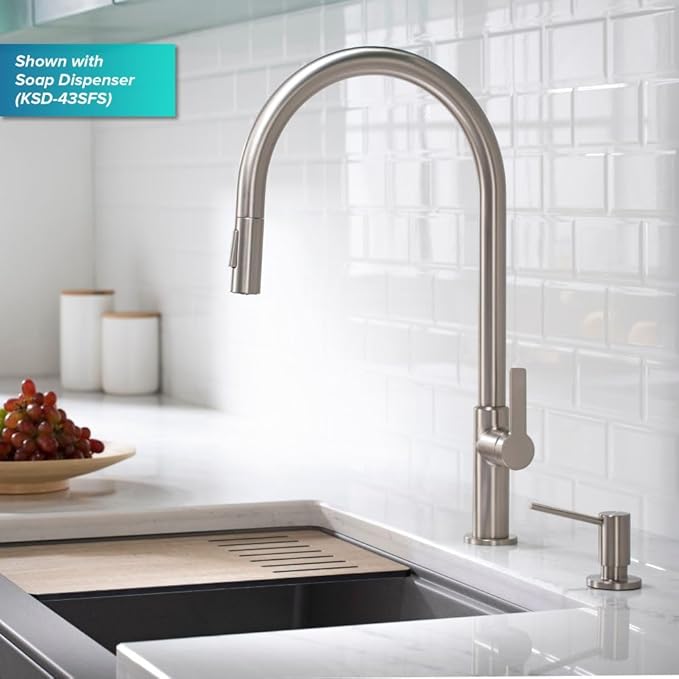 KRAUS Oletto High-Arc Tall Single Handle Pull-Down Kitchen Faucet in Spot Free Stainless Steel, Height 20 3/8 inch, KPF-2821SFS