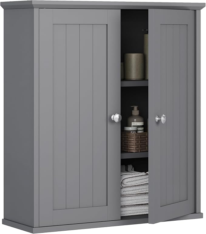 Bathroom Wall Cabinet, Bathroom Cabinet Wall Mount, Over Toilet Space Saver Storage Cabinets Wall Mounted, Wood Medicine Cabinets with Doors, Grey