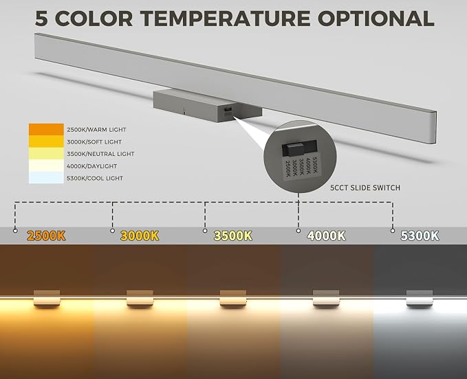 JUSHENG Brushed Nickel Modern LED Vanity Lights for Bathroom Light Fixtures, 47.24 Inch 42W 5CCT Dimmable Vanity Light Bar Bathroom Lighting