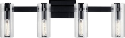 Kichler Jemsa 4 Light Vanity, Modern Light with Clear Fluted Glass in Black for Bathroom or Powder Room (9.75" x 32"), 55169BK
