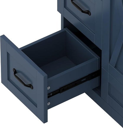 48" Bathroom Vanity with Sink, Freestanding Bathroom Cabinet | Ceramic Top & Backsplash, 7 Storage Drawers, X-Shaped Doors, Adjustable Shelving, Door Storage and Towel Bar, Navy Blue