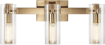 Kichler Jemsa 3 Light Vanity, Modern Light with Clear Fluted Glass in Champagne Bronze for Bathroom or Powder Room (9.75" x 22.75"), 55168CPZ