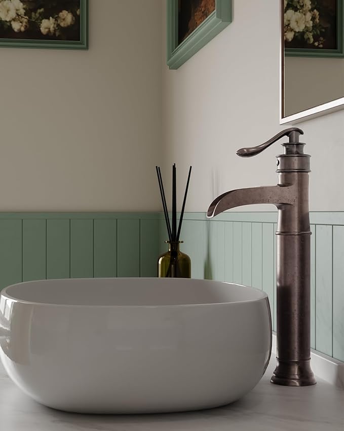 BWE Vessel Sink Faucet Waterfall Antique Copper Single Hole with Pop Up Drain Stopper Without Overflow and Supply Lines One Handle Vanity Basin Bath Sink Mixer Tap