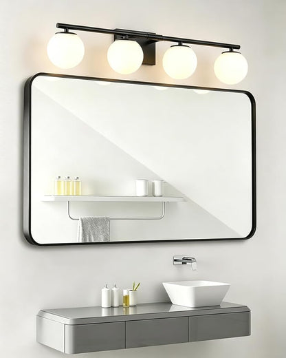 Bathroom Vanity Light Brushed Black 4T Wall Sconce for Mirror | Modern fixture Glass Shade brightness, Elivers even brightness. Sturdy metal resists rust. Dresser Bathroom over Mirror
