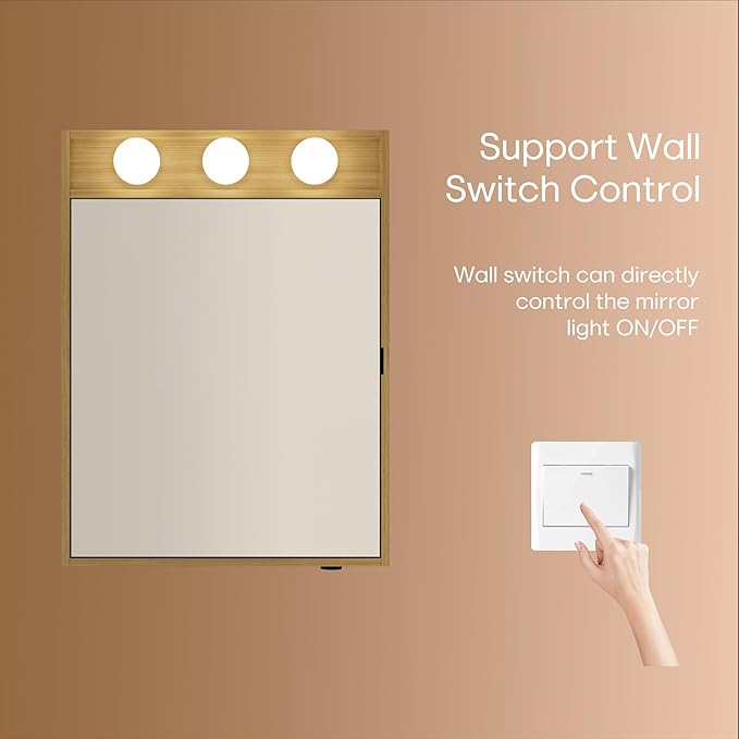 28x20 LED Lighted Bathroom Medicine Mirror Cabinet with Sockets & USBs, Dimmable Light and Color Adjustment, LED Bulbs, Easy to Install