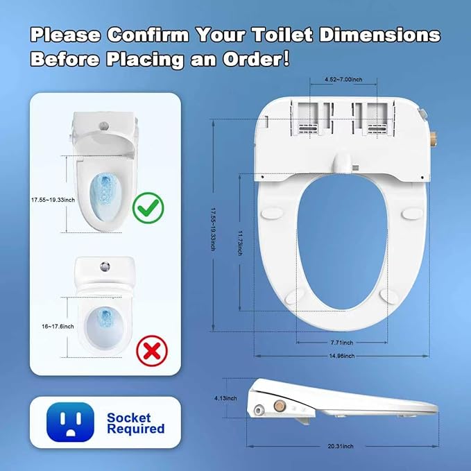 Bidet Toilet Seat,Heated Bidet Seat with Adjustable Warm Water & Pressure,Feminine & Front Rear Wash,Self-Clean Nozzle,Night Light,Slow Close Lid,Display Screen,Wireless Remote,Elongated