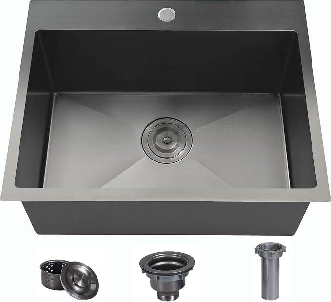 VCCUCINE 22x18 Inch Gunmetal Black Drop in Kitchen Sink,16 Gauge Topmount RV Small Kitchen Bar Sink,Stainless Steel Wet Bar Sink,Outdoor Single Bowl,Laundry Prep Sink