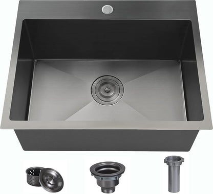 VCCUCINE 22x18 Inch Gunmetal Black Drop in Kitchen Sink,16 Gauge Topmount RV Small Kitchen Bar Sink,Stainless Steel Wet Bar Sink,Outdoor Single Bowl,Laundry Prep Sink