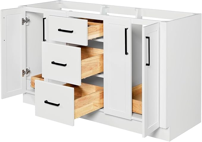 ARIEL Loren 60-inch Bathroom Vanity Base Cabinet,Solid Wood, 4 Soft Closing Doors, 3 Dovetail Drawers, White