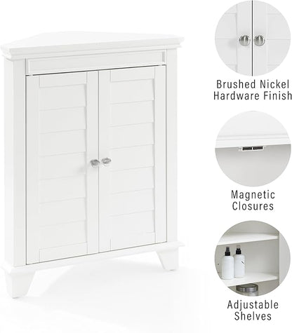 Crosley Furniture Lydia Corner Storage Cabinet and Bathroom Organizer with Shelves, White