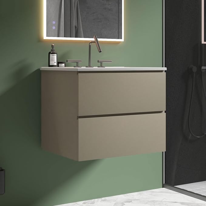 24" Bathroom Vanity with Sink, Modern Floating Vanity with Double Soft Closing Drawers, Large Storage for Small Space, Space Gray, Fully Assembled - Iris Collection