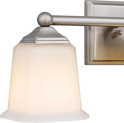 Nox Vintage 3-Light Vanity Light Modern Wall Sconce Lighting Brushed Nickel with White Glass Shade for Bathroom, Hallway, Entryway, Kitchen, Mirror, Laundry Room