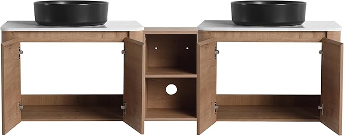 Malwee 72" Floating Bathroom Vanity with Sink, 72 Inch Wall Mounted Bathroom Cabinet Combo, Modern Double Sink Bath Storage Vanity Set, with 4 Soft Close Doors and Ceramic Vessel Basin Top(72-CC