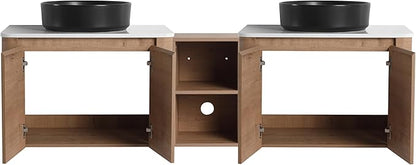 Malwee 72" Floating Bathroom Vanity with Sink, 72 Inch Wall Mounted Bathroom Cabinet Combo, Modern Double Sink Bath Storage Vanity Set, with 4 Soft Close Doors and Ceramic Vessel Basin Top(72-CC