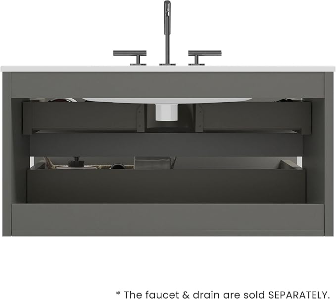 36" Bathroom Vanity with Sink, Modern Floating Vanity with Double Soft-Closing Drawers, Large Storage for Small Space, Space Gray, Fully Assembled - Iris Collection