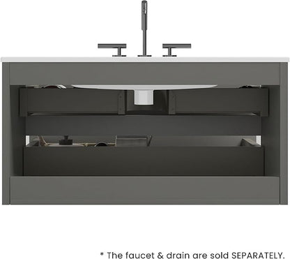 36" Bathroom Vanity with Sink, Modern Floating Vanity with Double Soft-Closing Drawers, Large Storage for Small Space, Space Gray, Fully Assembled - Iris Collection
