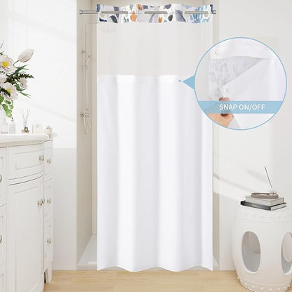 Litabel No Hook Blue Watercolor Floral Shower Curtain and Liner Set, 36x74 | Spring Flower Shower Curtains with Snap-in Liner for Farmhouse Bathroom Decor, Botanical Bathroom Curtain with Leaves