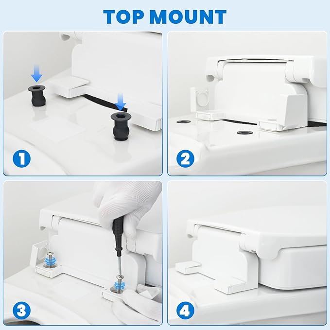 Raised Toilet Seat with Bidet for Seniors, 3" Height, Heavy Duty Slow Close Elevated Toilet Seat with Never Loosen Hinges, Fits Most Elongated Toilets, No Electric Cold Water Only (White 18.5")